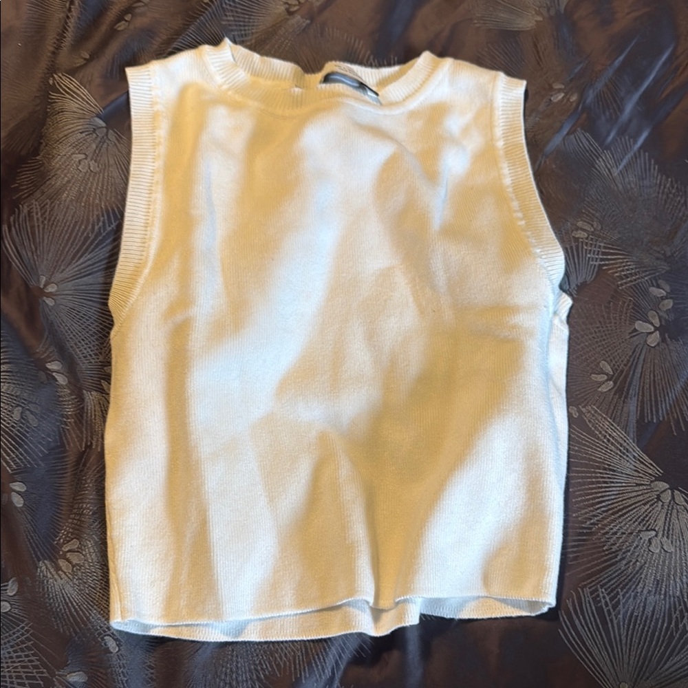 Zara White Ribbed Knit Top